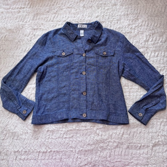dā-sh Tops - da-sh Blue Linen Rayon Trucker Jacket Large Coastal Grandmacore large spring
